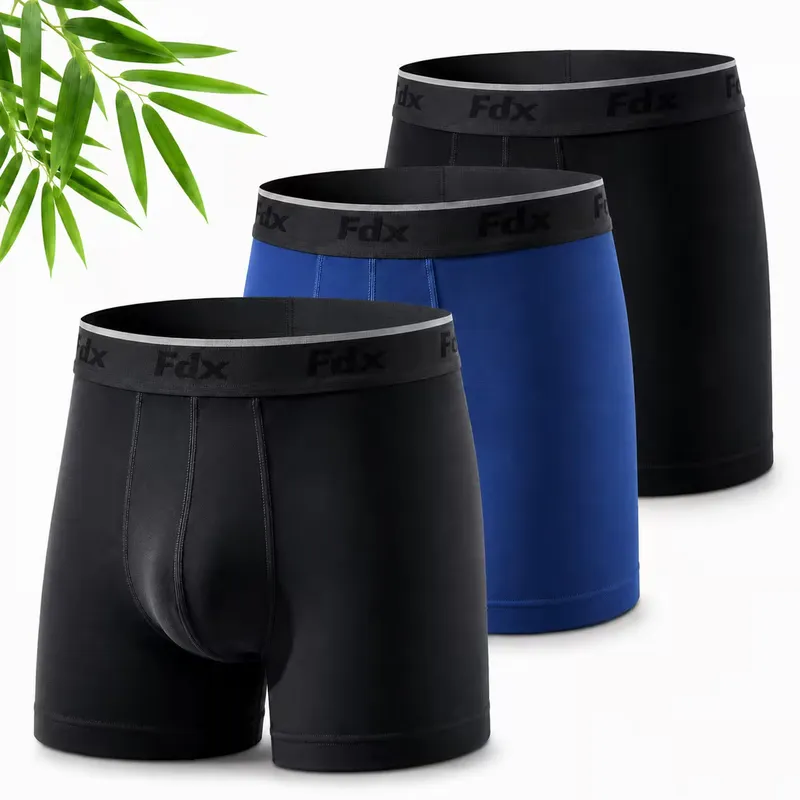 FDX Men's Bamboo Boxer Shorts Pack of 3 Breathable Moisture Wicking Soft Underwear
