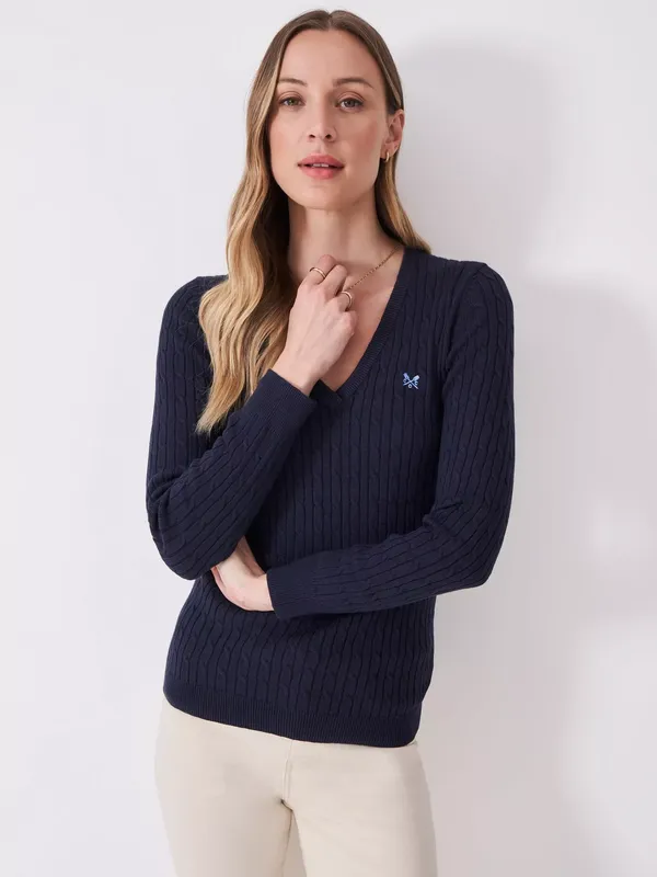 Crew Clothing Heritage V-Neck Cable Knit Jumper