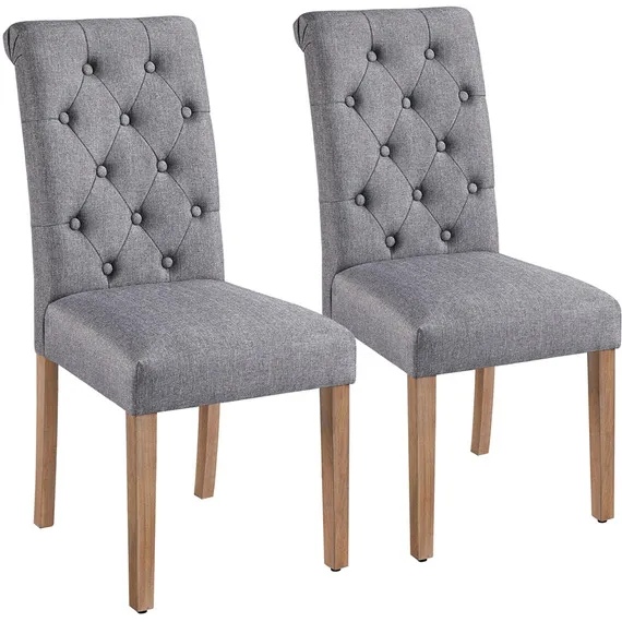 Set of 2 Classic Padded High Back Dining Chair - Dark Grey
