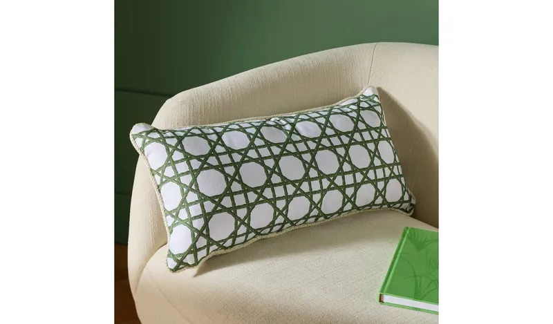 Habitat Bamboo Print Cushion White & Green - 60x30cm