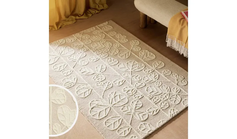 Habitat Scandi Flower Neutral Wool Rug - 120x170cm