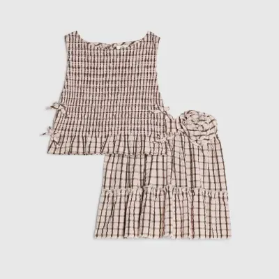 Girls Pink Check Rosette Top Set