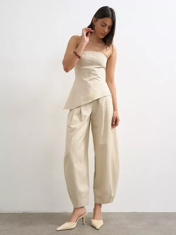 Topshop Asymmetric Hem Bandeau Top, Stone