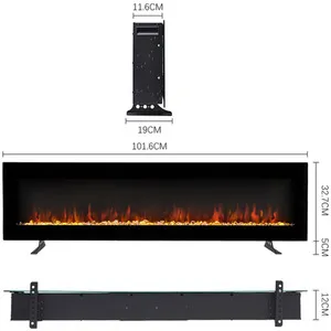Wall-Mounted or Freestanding Electric Fireplace - Black / 101.6cm