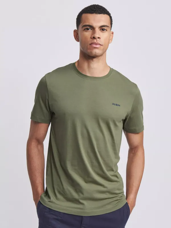 Aubin Fotherby Crew Neck Cotton T-Shirt, Khaki