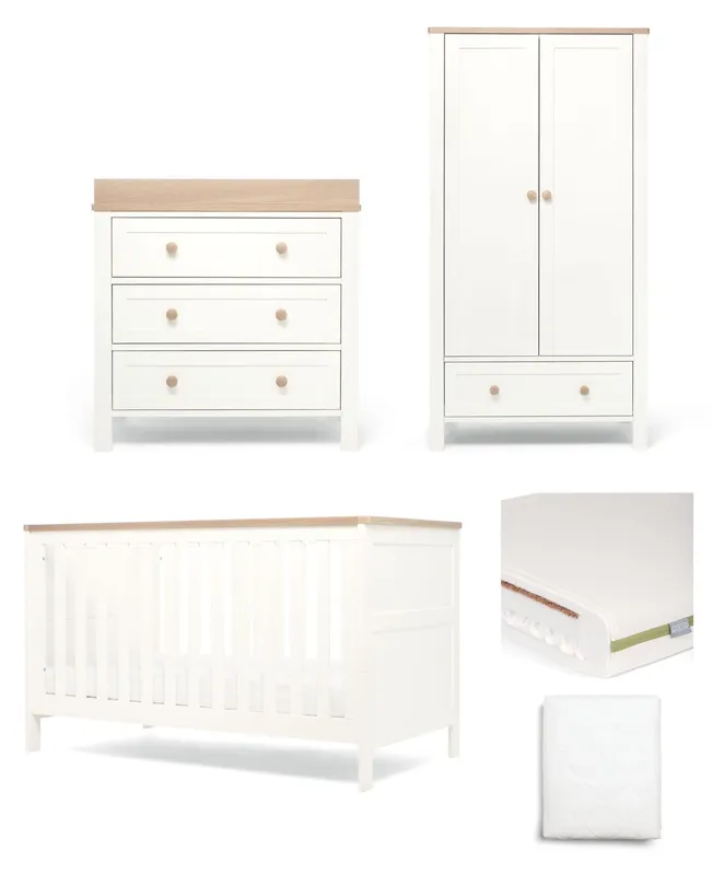 Mamas & Papas Wedmore Cotbed Range with Premium Dual Core Mattress (5 Piece) - White/Oak