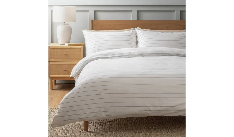 Habitat Cotton Washed Stripe White Bedding Set