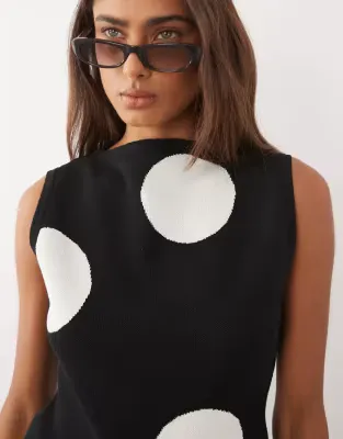 knitted asymmetric top co-ord in polka dot