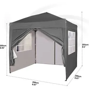 2x2m Pop up Gazebo with Sides - Grey