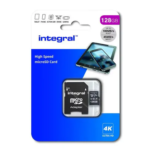 Integral 128GB MicroSDxC Premium High Speed Up to 100MB/s Read Memory Card