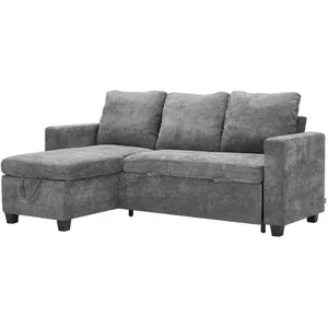 L-Shaped Corner Sofa Bed with Storage - Grey