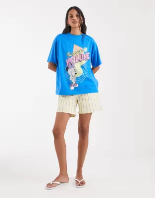 Disney oversized t-shirt with Minnie Mouse turn up the volume print in blue