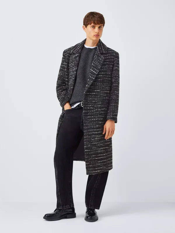 Kin Fluffy Check Double Breasted Coat, Meteorite