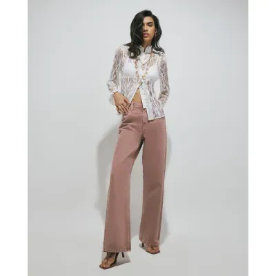 Pink High Waisted Relaxed Straight Leg Jeans
