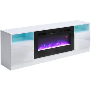 Lifeideas Recessed Electric Fireplace TV Stand with Storage - White