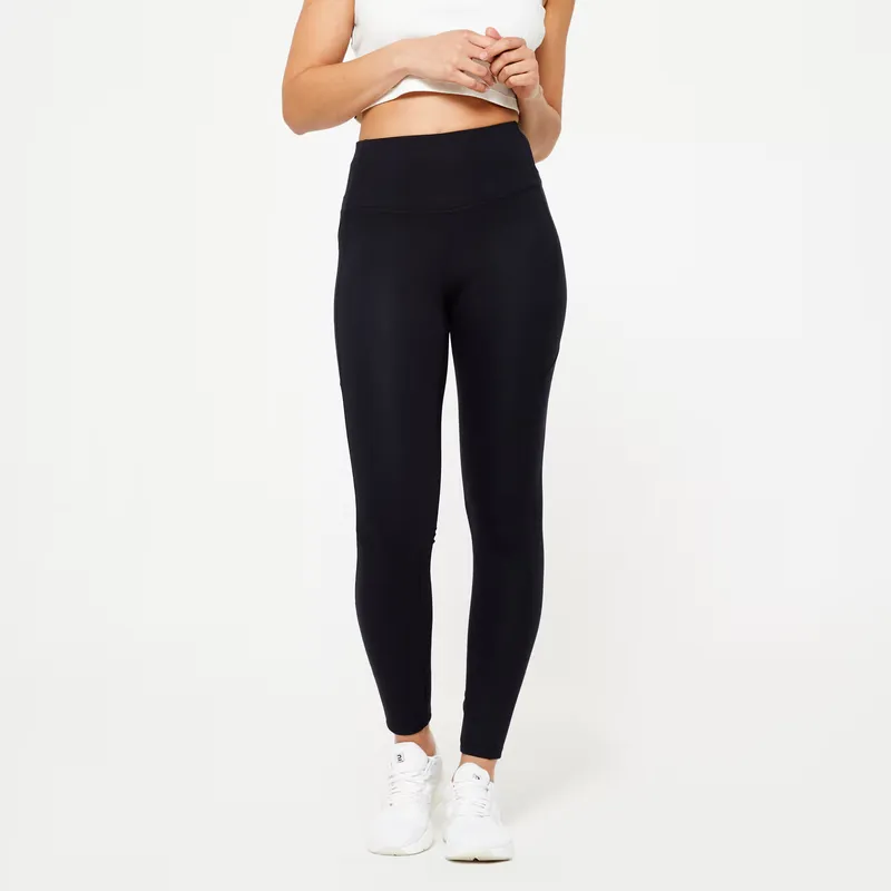 DOMYOS Women’s high-waisted cotton sports leggings with phone pocket, black