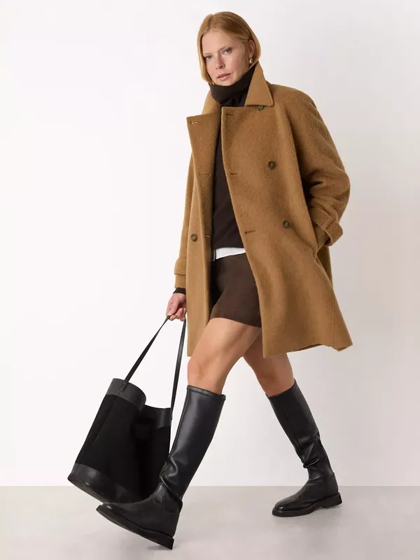 Whistles Wool Blend Button Detail Longline Overcoat
