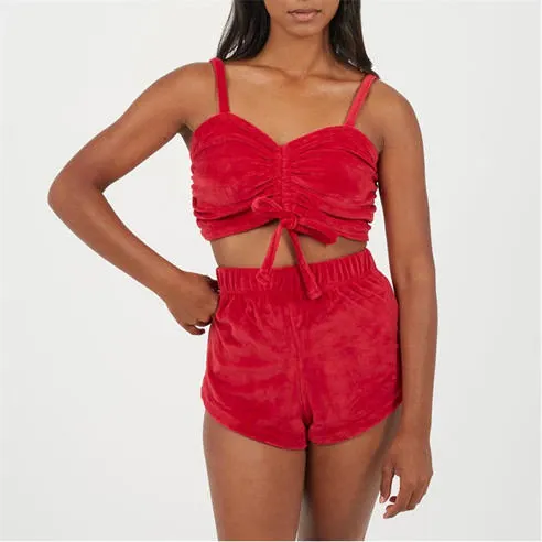 Brave Soul Womens Velour Braletter and Matching Shorts Lounge Set