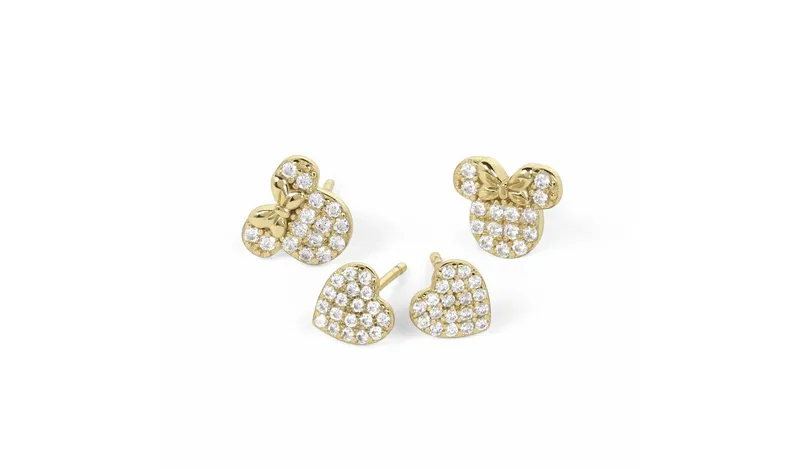 Disney Gold Plated Heart and Minnnie Mouse Earrings Set