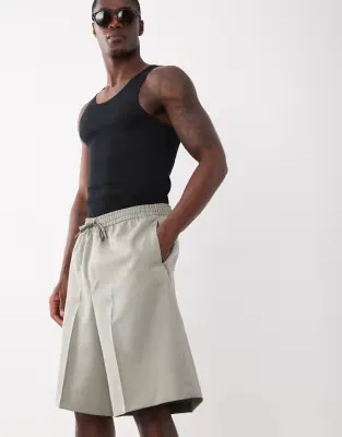 tailored pull on bermuda shorts in sage green
