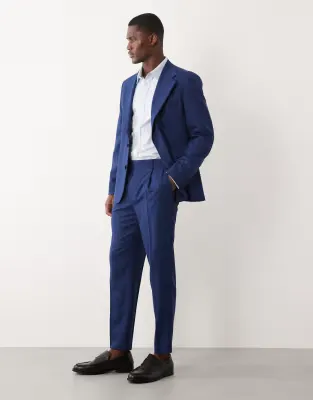 100% summer wool tapered suit trousers in navy
