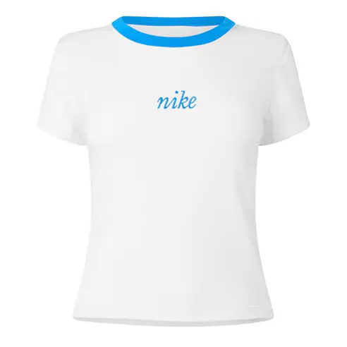 NIKE Women's NSW Knit Mid Cotton Crew-Neck Slim-Fit Cropped T-Shirt