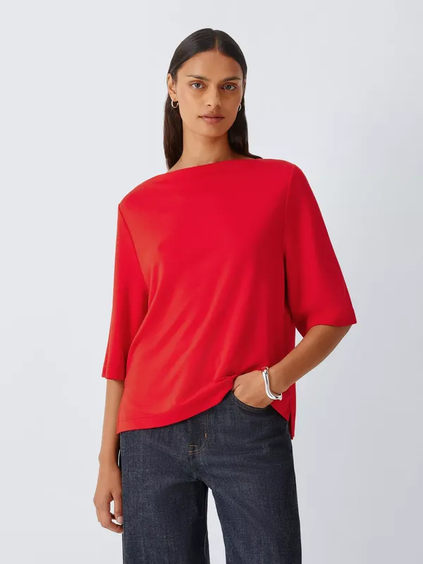 John Lewis Boat Neck Short Sleeve Top, Red