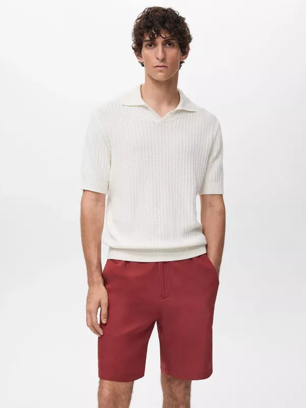 Mango Hondarra Short Sleeve Cotton Knit Polo Shirt, Natural White