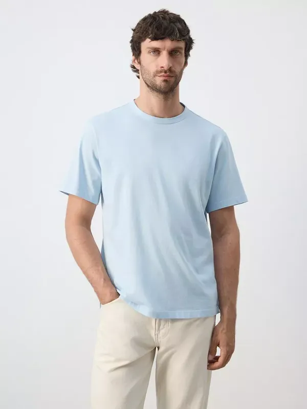 Mango Regular Fit Short Sleeve T-Shirt, Sky Blue