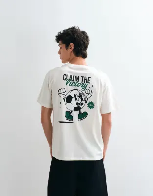 cartoon football backprint t-shirt in cream