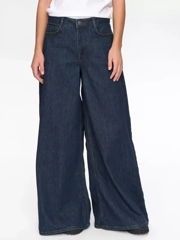 Numph Nuvenice Wide Leg Jeans, Dark Blue
