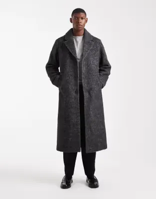 longline overcoat in wool blend in charcoal