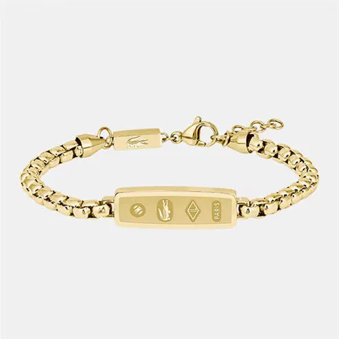 Lacoste Mens District Gold IP Reversible Pendant Bracelet