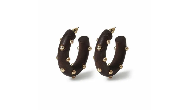 Freedom Studded Wooden Brown Hoop Earrings