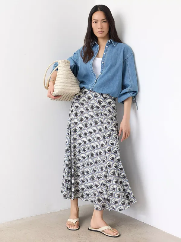 Mint Velvet Geo Print Drop Waist Maxi Skirt, Blue/Multi