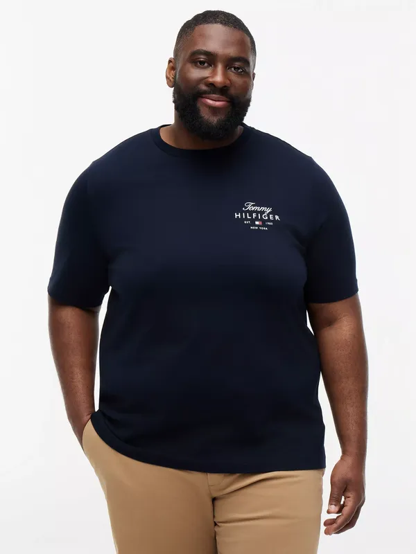 Tommy Hilfiger Plus Stack Crew Neck Cotton T-Shirt, Navy