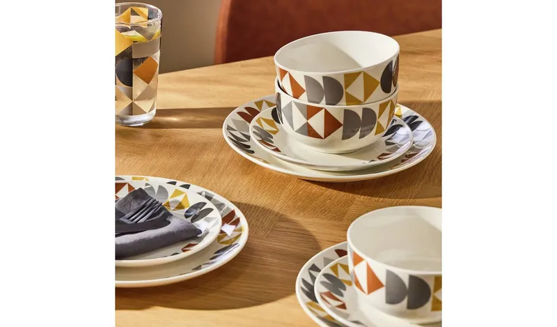 Argos Home Geo 12 Piece Stoneware Dinner Set - White