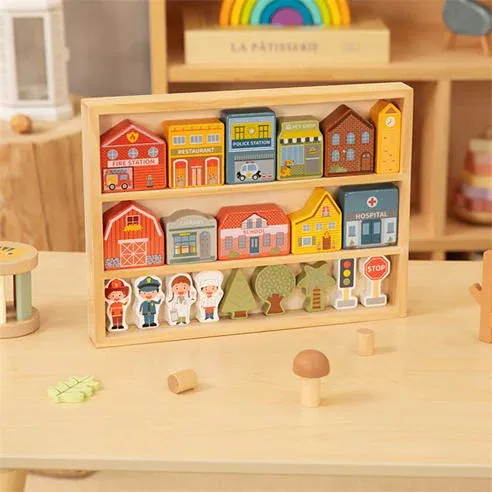 Tooky Toy Wooden Town Playset