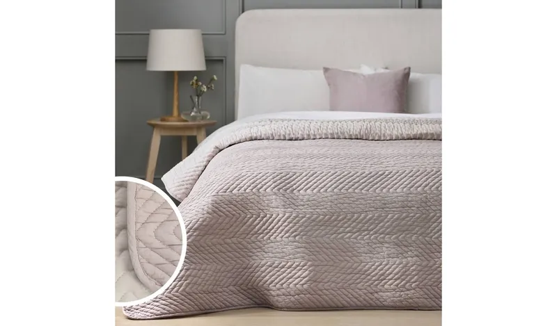 Argos Home Herringbone Quilted Bedspread - Blush - 200x220cm