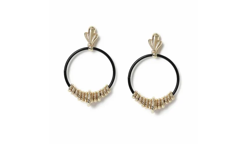 Freedom Gold Tone Bead Black Hoop Drop Earrings