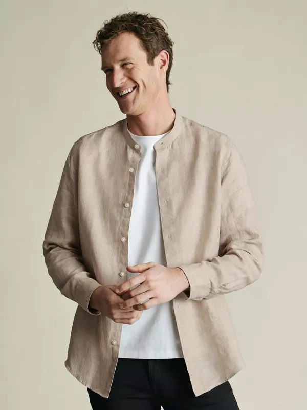 Charles Tyrwhitt Pure Linen Collarless Slim Fit Shirt, Oatmeal