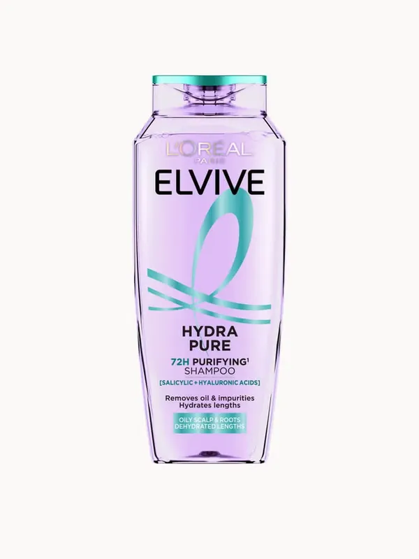 L’Oréal Paris Elvive Hydra Pure 72H Purifying Shampoo with Hyaluronic & Salicylic Acids for Oily Scalp & Dehydrated Lengths 500ml