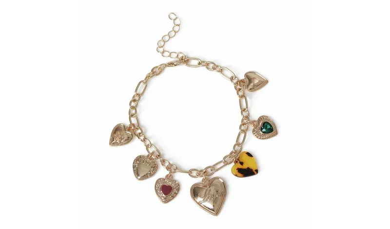 Freedom Gold-tone Love Heart Charms Bracelet