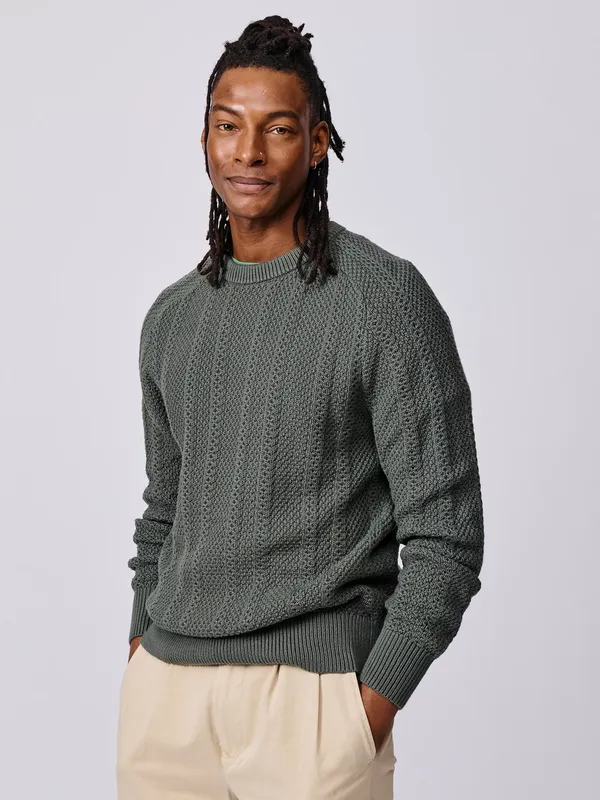 Aubin Montrose Cotton Crew Neck Jumper, Dark Khaki