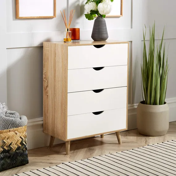 Home Source Boden 4 Drawer Chest Bedroom Storage Unit - Oak