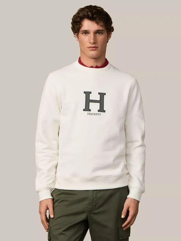Hackett London Heritage Crew Neck Cotton Blend Sweatshirt, Off White