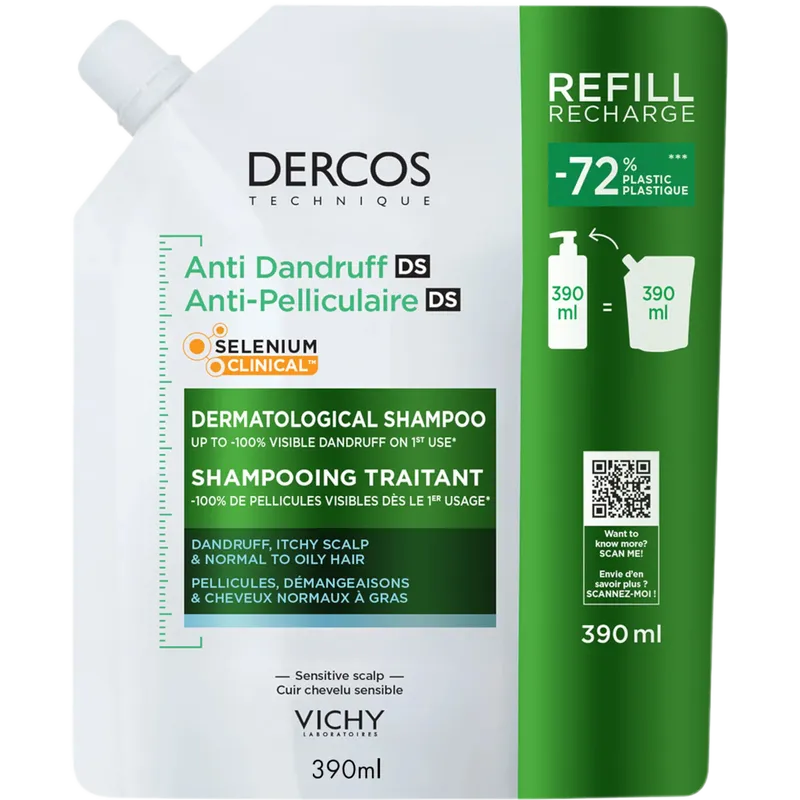 Vichy Dercos Anti-Dandruff Shampoo for Normal to Oily Hair Refill