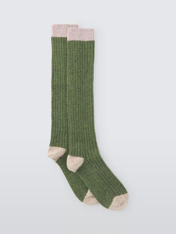 John Lewis Rib Wool Silk Blend Knee High Socks