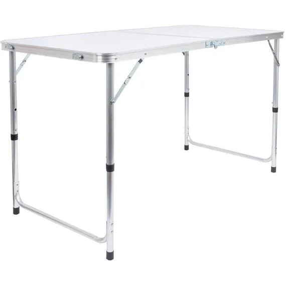 Height Adjustable Aluminium Folding Picnic Table - 120cm (4ft) - White
