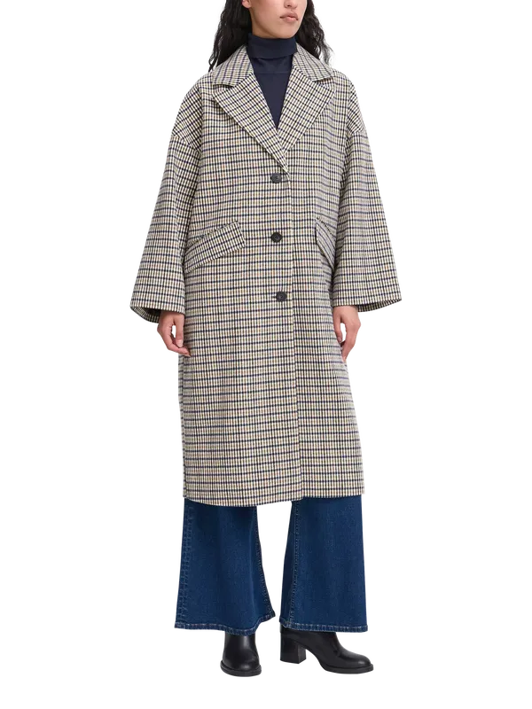 ICHI Emmalu Check Kimono Sleeve Coat, Dark Navy/Multi